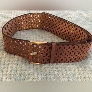 Vince Camuto Brown Cutout Leather Belt